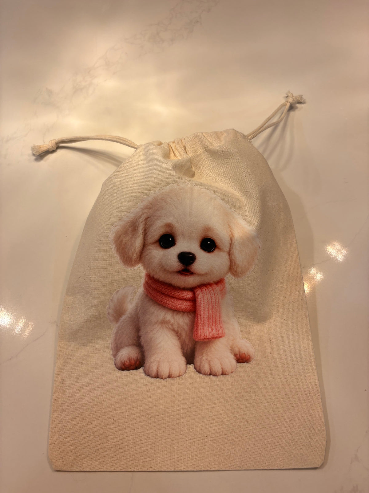 Bolsita de Algodón Personalizada - Perrito con Bufanda 29x20 cm